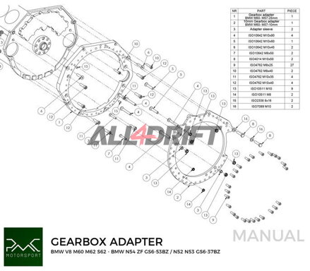 PMC adaptér pre motor BMW V8 M60 M62 S62 a prevodovky BMW M50 M52 M54 M57 S50 S52 S54 M2 M3 M4 DCT DKG GS7D36SG R6 N54 GS6-53BZ N52 N53 GS6-37BZ