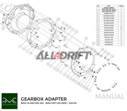 PMC adaptér pre motor BMW V8 M60 M62 S62 a prevodovky BMW M50 M52 M54 M57 S50 S52 S54 M2 M3 M4 DCT DKG GS7D36SG R6 N54 GS6-53BZ N52 N53 GS6-37BZ