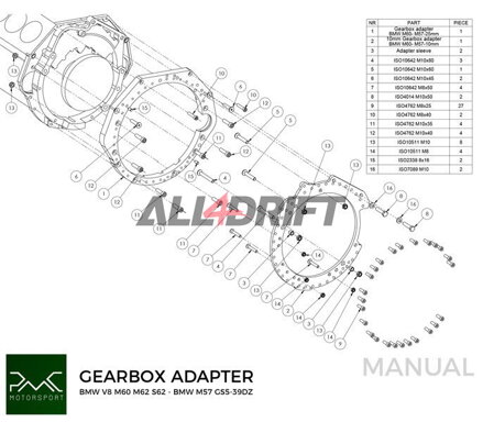 PMC adaptér pre motor BMW V8 M60 M62 S62 a prevodovky BMW M50 M52 M54 M57 S50 S52 S54 M2 M3 M4 DCT DKG GS7D36SG R6 N54 GS6-53BZ N52 N53 GS6-37BZ