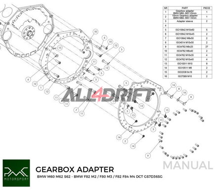 PMC adaptér pre motor BMW V8 M60 M62 S62 a prevodovky BMW M50 M52 M54 M57 S50 S52 S54 M2 M3 M4 DCT DKG GS7D36SG R6 N54 GS6-53BZ N52 N53 GS6-37BZ