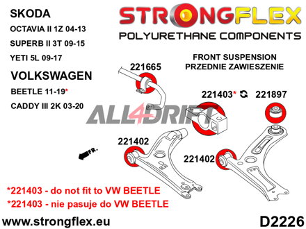 221897B Zadný silentblok predného spodného ramena 65mm Audi / Seat / Škoda / VW