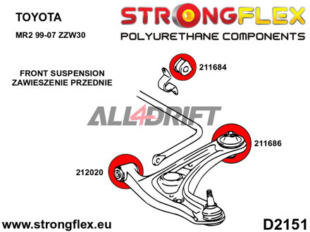 211684A Silentblok predného stabilizátora SPORT - Toyota III (99-07) W30