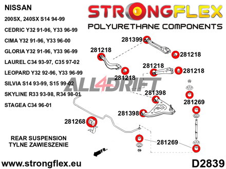 286204A Kompletná sada silentblokov náprav R33 R34 AWD SPORT - Nissan R33 (93-98) AWD
