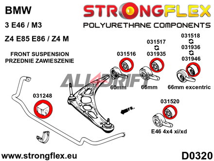 031518A Silentblok predného spodného ramena 66mm - excentrický SPORT BMW E46 / Z4