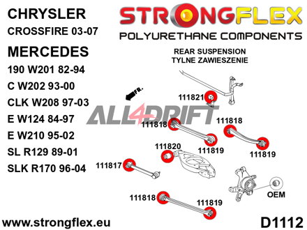 116297B Kompletná sada polyuretánových silentblokov zavesenia - Mercedes W124 4MATIC