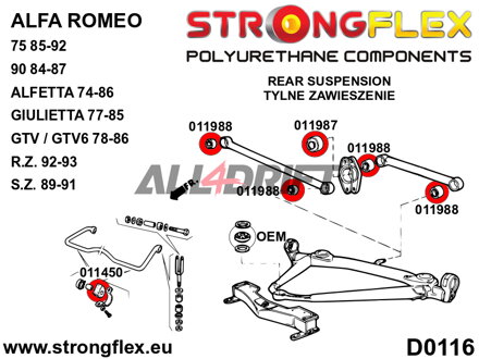 011988A Silentblok zadnej tyče riadenia SPORT - Alfa Romeo 75 / Milano (85-92) type 161 / 162B