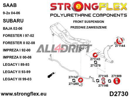 276146A Kompletná sada silentblokov náprav SPORT - Subaru II (02-08) SG