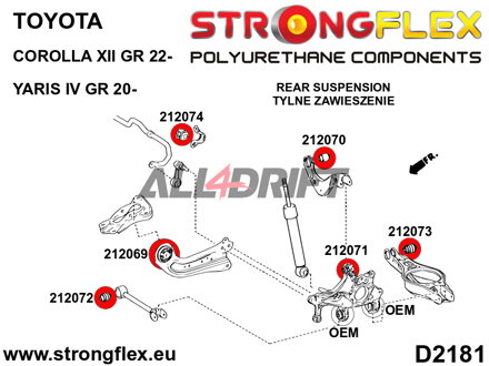 216298A Sada silentblokov zadnej nápravy SPORT Toyota Corolla / Yaris
