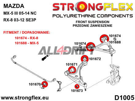 101674A Silentblok predného horného ramena SPORT - Mazda RX-8 (03-12) SE3P