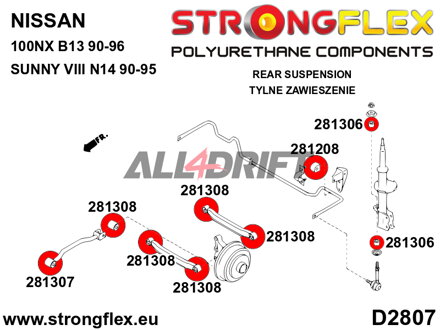286101A Kompletná sada silentblokov náprav SPORT - Nissan 100NX (90-96) B13