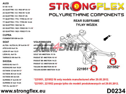 221951B Predný silentblok zadnej nápravnice 60mm Audi / Seat / Škoda / VW / Cupra