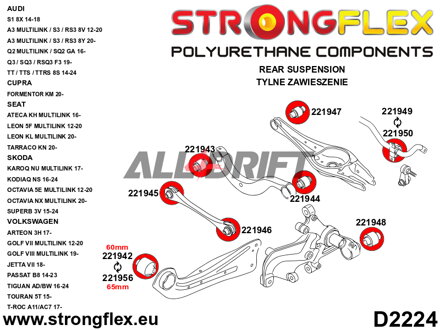 226240A Kompletná sada polyuretánových silentblokov náprav SPORT Audi A1