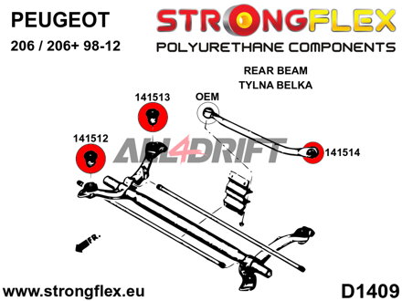141512A Silentblok zadnej nápravnice – predný SPORT - Peugeot 206 / 206+ (98-12)