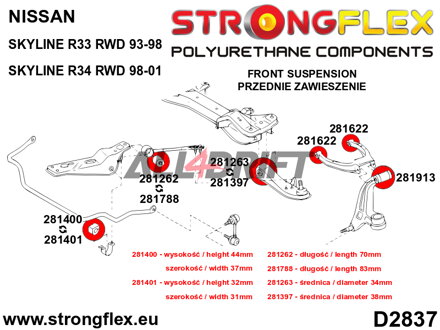 286217A Kompletná sada silentblokov náprav R33 R34 RWD SPORT - Nissan R33 (93-98) RWD