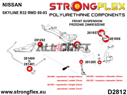 281400B Silentblok predného stabilizátora - Nissan R32 (89-94) AWD