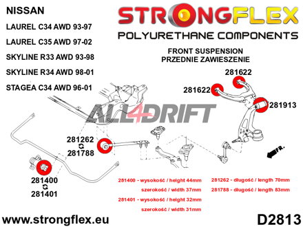 281400B Silentblok predného stabilizátora - Nissan R32 (89-94) AWD