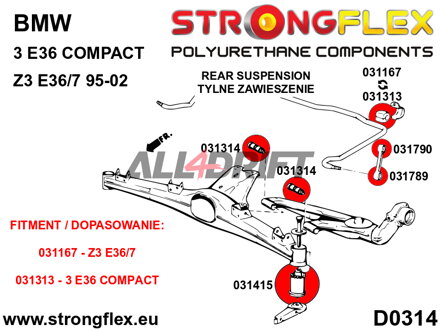 036136A Sada silentblokov zadnej nápravy SPORT BMW E36 Compact / Z3