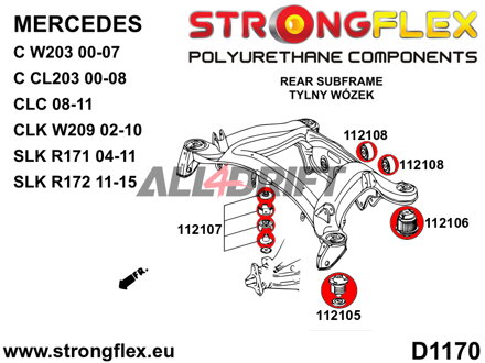 116303A Sada silentblokov zadného pomocného rámu SPORT - Mercedes W209 (02-10)