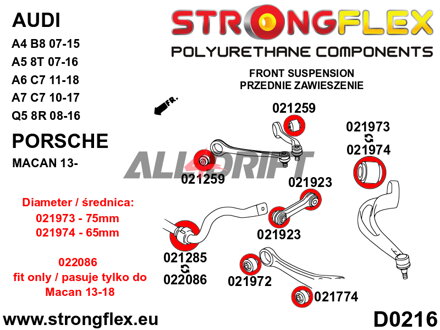 026249A Kompletná sada polyuretánových silentblokov náprav SPORT Audi A4 / A5