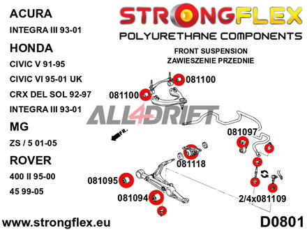 086069B Kompletná sada silentblokov náprav Honda Civic / CRX