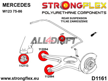 116300A Sada silentblokov zadného zavesenia SPORT - Mercedes W123 (76-86)
