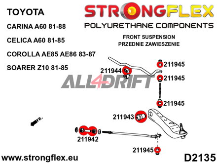 216254B Kompletná sada silentblokov zavesenia - Toyota RWD (83-87) AE85 / AE86