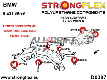 036085A Kompletná sada polyuretánových silentblokov náprav SPORT BMW E31