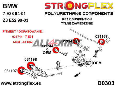 036237B Kompletná sada silentblokov náprav BMW E38