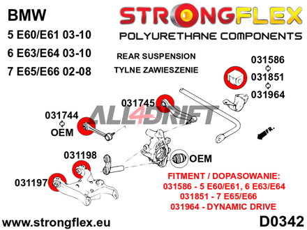 036112A Sada silentblokov zadného spodného vlečného ramena SPORT BMW E38 / E39 / E6x