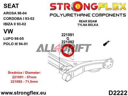 221091B Silentblok zadnej nápravnice 57mm - Seat I (93-02) 6K