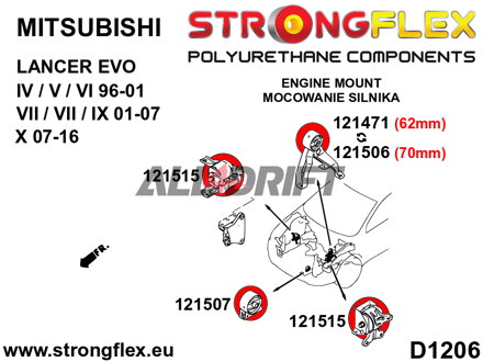 121506B Spodné predné uloženie diferenciálu 70mm - Mitsubishi IV / V / VI (96-01)